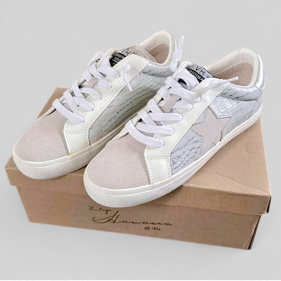 Vintage Havana-Edge Croc Embossed Leather Sneakers-size 7.5 Gray/white-Brand New - Picture 1 of 14